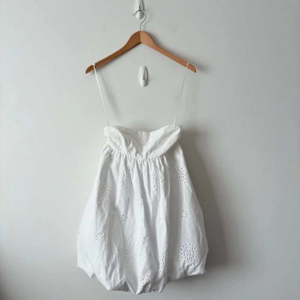 Zara Strapless Bubble Cotton Poplin Mini Dress White Size Medium Blogger Fav - Picture 8 of 11